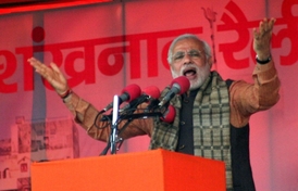 Kandidát na premiéra za Indickou lidovou stranu Narendra Modi.