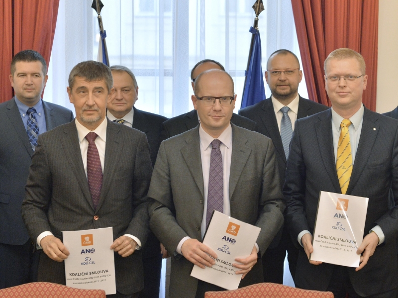 Zásadní postavy budoucí vlády: Andrej Babiš, Bohuslav Sobotka a Pavel Bělobrádek. 