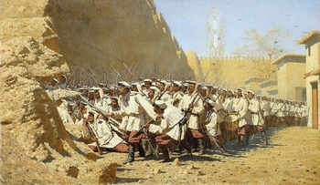 Jednotky imperiálního Ruska dobývají Střední Asii (Vereščagin).