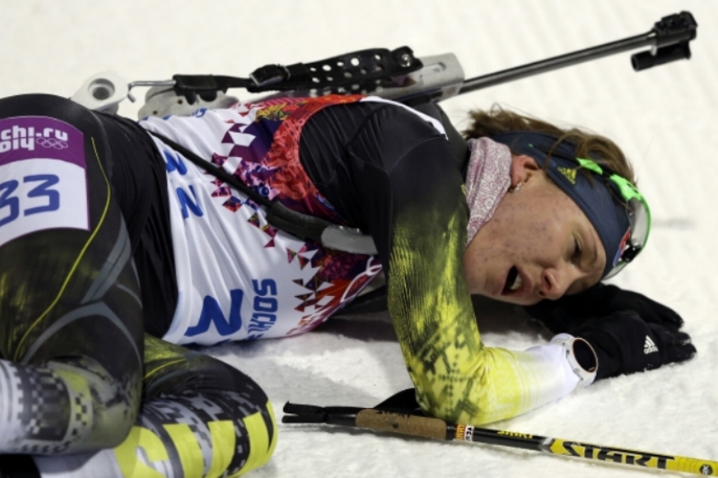 Slovenská biatlonistka Anastasia Kuzminová po vítězném sprintu.