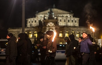 Neonacisté uspořádali náhradní pochod Drážďany 12. února 2014.
