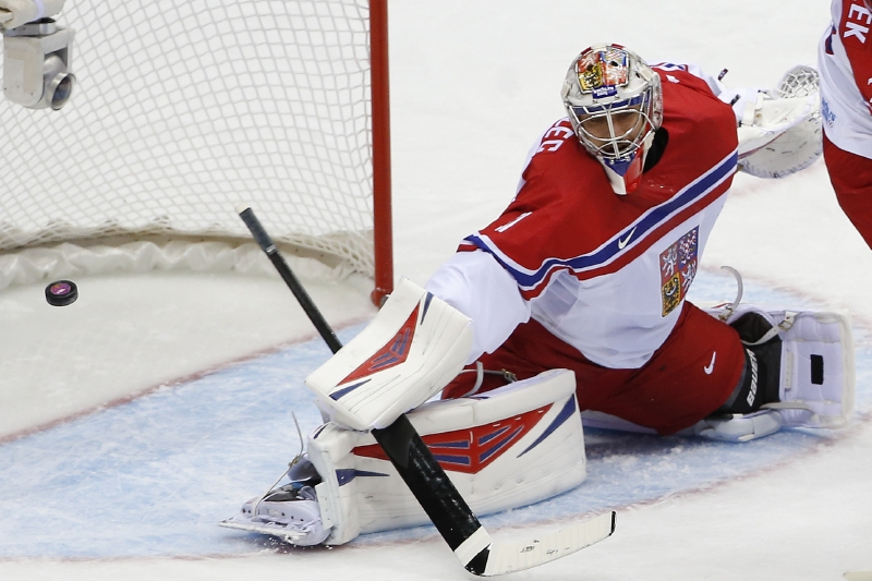 Gólman Ondřej Pavelec v české brance.