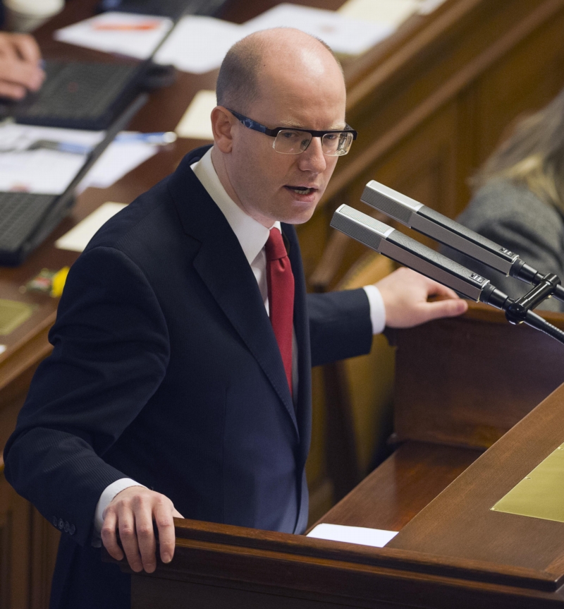 Premiér Bohuslav Sobotka při projevu.