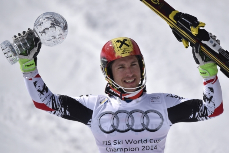Rakouský lyžař Marcel Hirscher obhájil malý křišťálový glóbus za hodnocení slalomu Světového poháru.