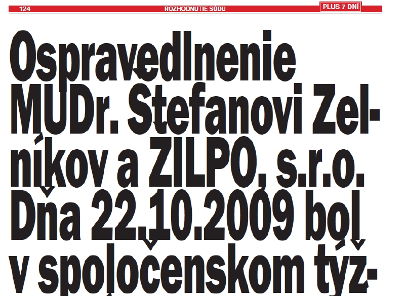 Omluva v týdeníku Plus 7 dní. 
