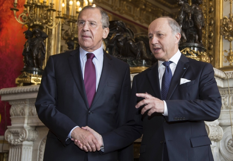 Ruský ministr zahraničí Lavrov se svým francouzským kolegou Fabiusem.