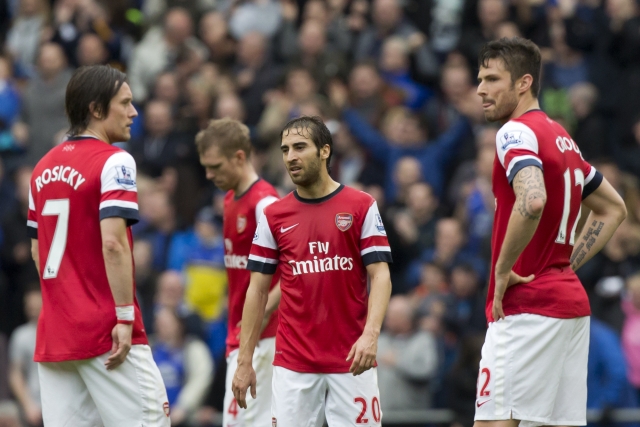 Tomáš Rosický, Mathieu Flamini a Olivier Giroud (zleva).