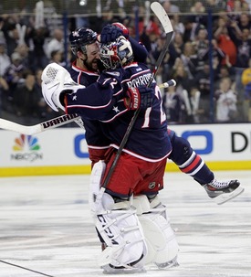 Radost hokejistů Columbusu Blue Jackets.