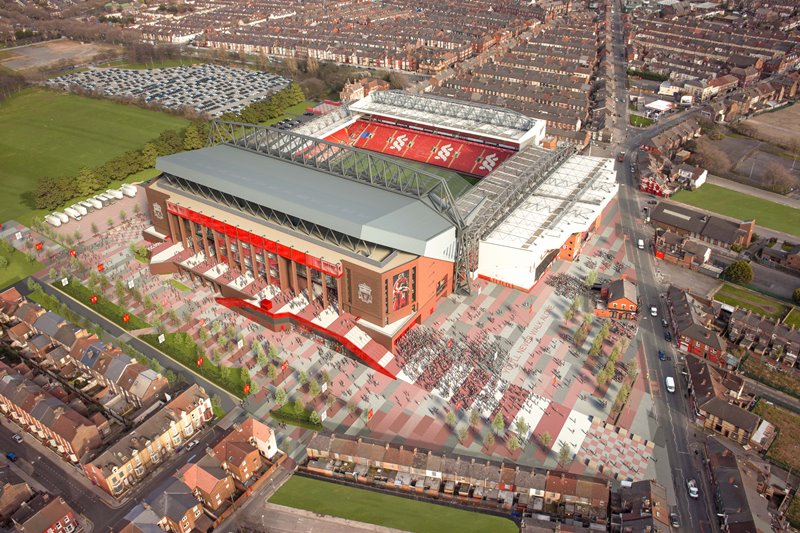 Nová podoba stadionu Anfield Road.