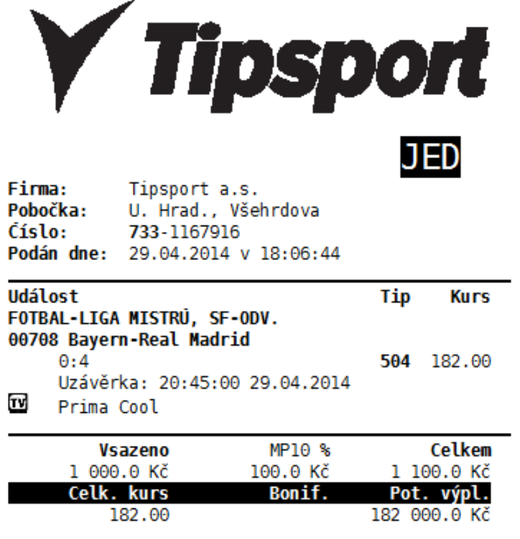 Výherní tiket.