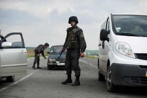 Kontrolní stanoviště ukrajinské armády u Slavjansku.