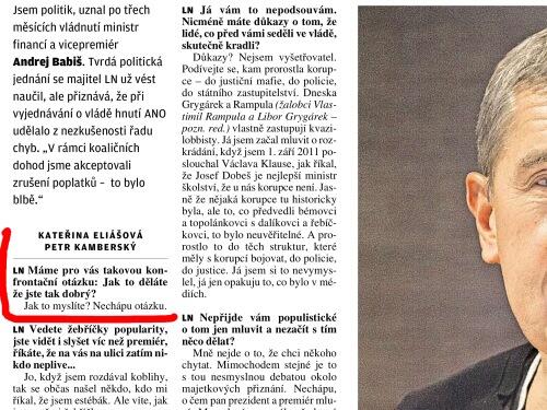 Rozhovor s Andrejem Babišem v LN.