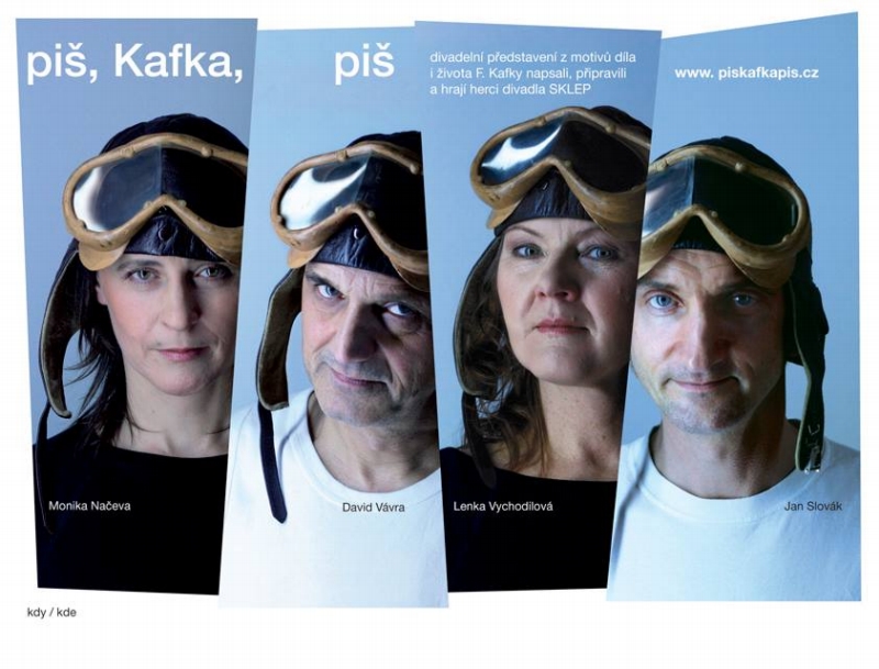 Herci divadla Sklep Monika Načeva, Jan Slovák, David Vávra a Lenka Vychodilová vidí spisovatele jinak než jako smutného vizionáře existenciálních průšvihů lidstva. Herci divadla Sklep Monika Načeva, Jan Slovák, David Vávra a Lenka Vychodilová vidí spisovatele jinak než jako smutného vizionáře existenciálních průšvihů lidstva.