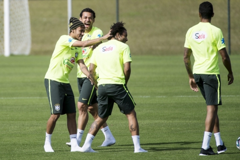 Momentka z tréninku brazilských fotbalistů.