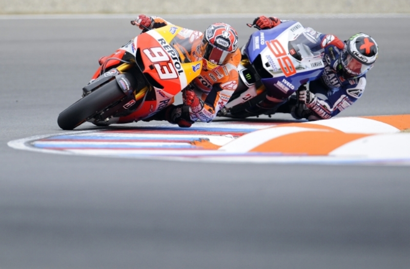 Marc Márquez and Jorge Lorenzo při brněnském závodě. Marc Márquez and Jorge Lorenzo při brněnském závodě.