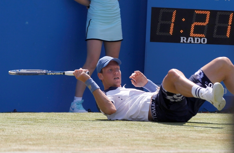Tomáš Berdych v utkání 1. kola Wimbledonu.