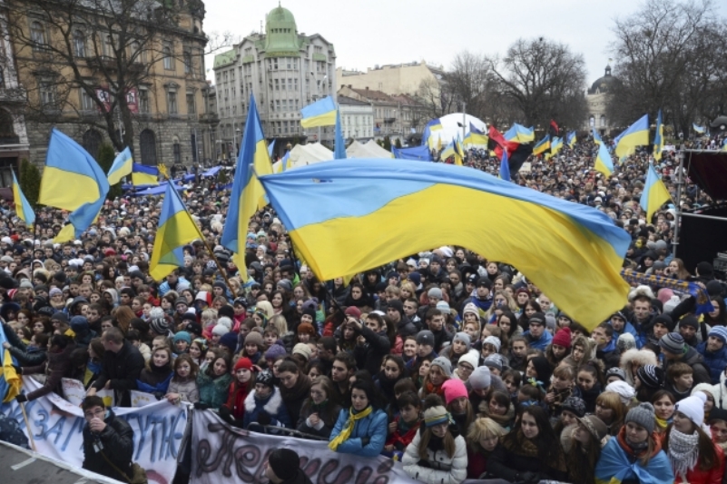 Demonstrace ve Lvovu.