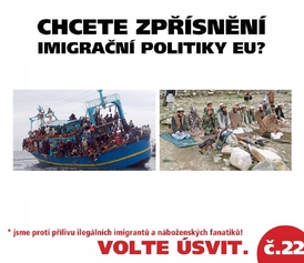 Propagační leták Okamurovy strany vyzývá ke zpřísnění imigrační politiky.