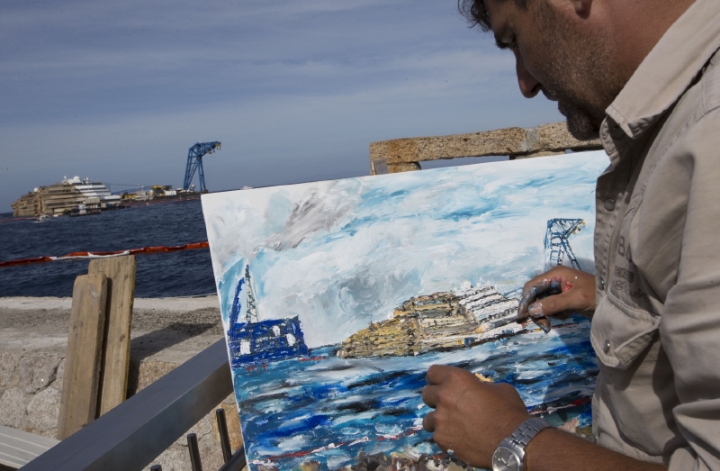 Zátiší s potopenou lodí Costa Concordia.