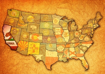 Kalifornie a další státy USA se svými symboly.