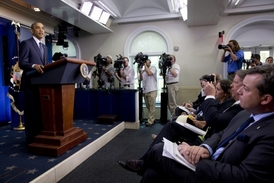 Prezident Barack Obama na tiskové konferenci k sankcím vůči Rusku.