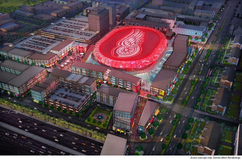 Vizualizace nového stadionu Detroitu Red Wings. Vizualizace nového stadionu Detroitu Red Wings.
