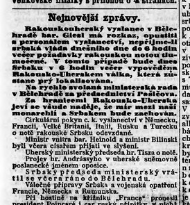 Nejnovější zprávy z 25. 7. 1914.