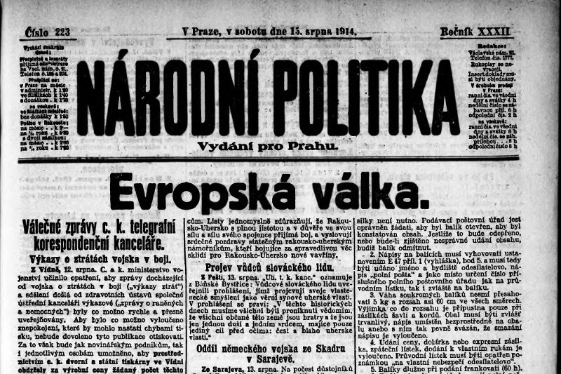 Titulní strana z 15. srpna 1914.