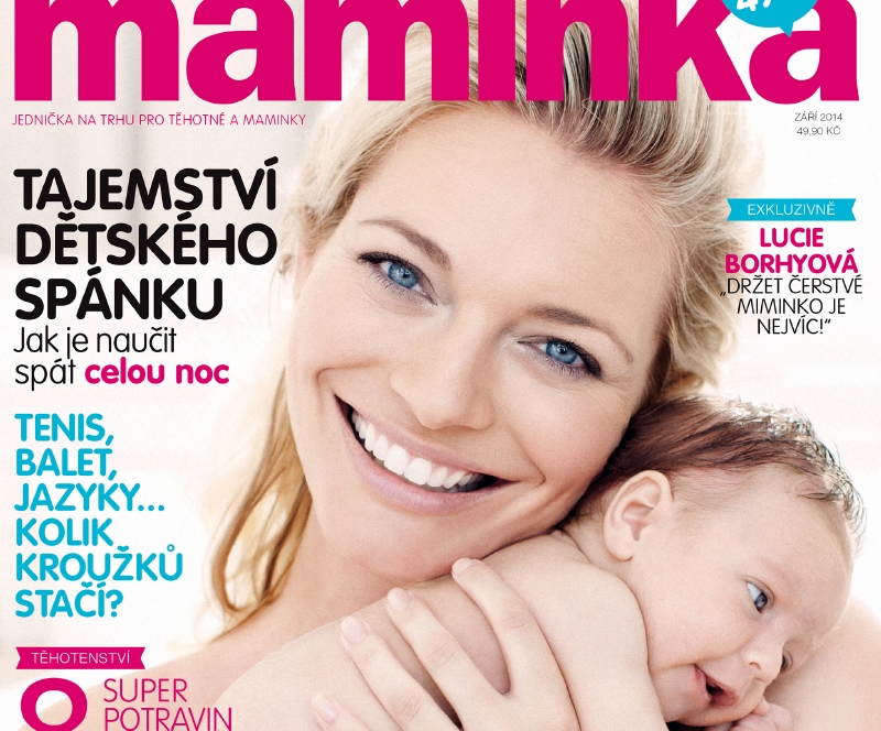 Lucie Borhyová na titulní straně časopisu Maminka. 