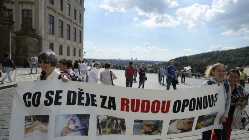 Dvě desítky lidí před Hradem protestovaly proti utlačování členů hnutí Fa-lun-kung.