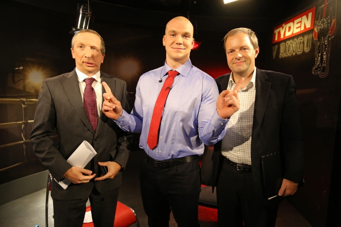 Zleva Václav Klaus mladší, Ondřej Pála a ministr školství Marcel Chládek.