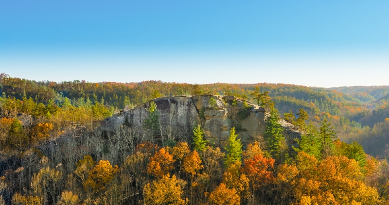 Krajina v Red River Gorge je plná útesů a skal.