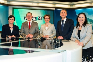 Špičkoví kandidáti durynských voleb v TV studiu.