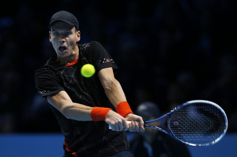 Tomáš Berdych bojuje o semifinále na Turnaji mistrů. Tomáš Berdych bojuje o semifinále na Turnaji mistrů.