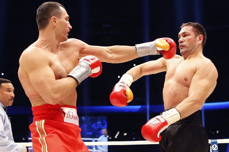 Vladimir Kličko a Kubrat Pulev (zleva).