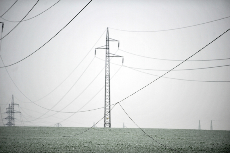 Elektrické vedení spadlé v důsledku námrazy nedaleko obce Otmarov na Brněnsku.