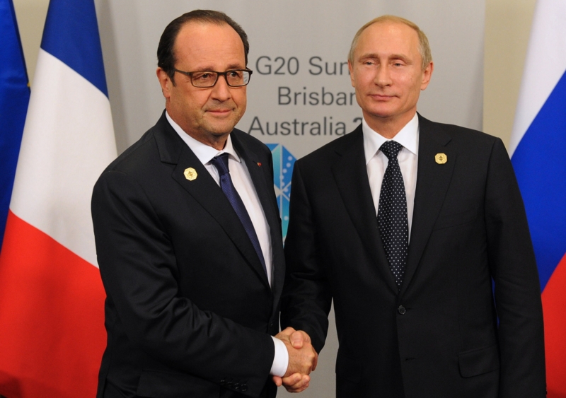 François Hollande a Vladimir Putin na summitu G20 v Brisbane (na snímku z 15. listopadu 2014).