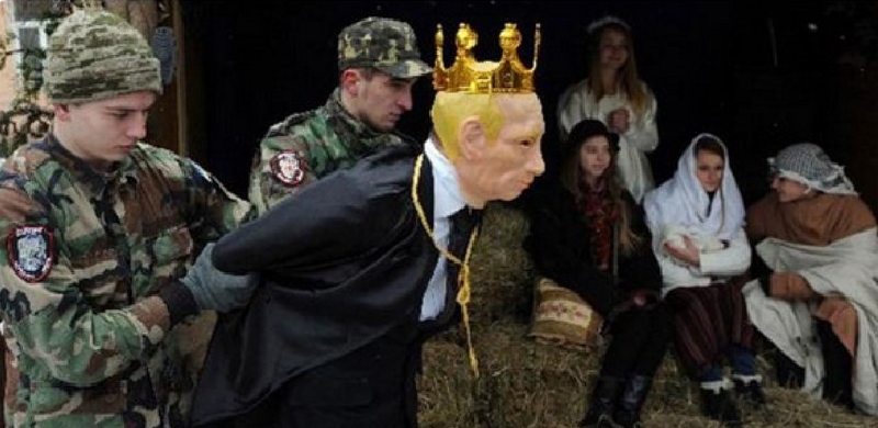 Putin v betlémě na Ukrajině.
