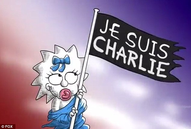 Maggie s nápisem Je suis Charlie. 