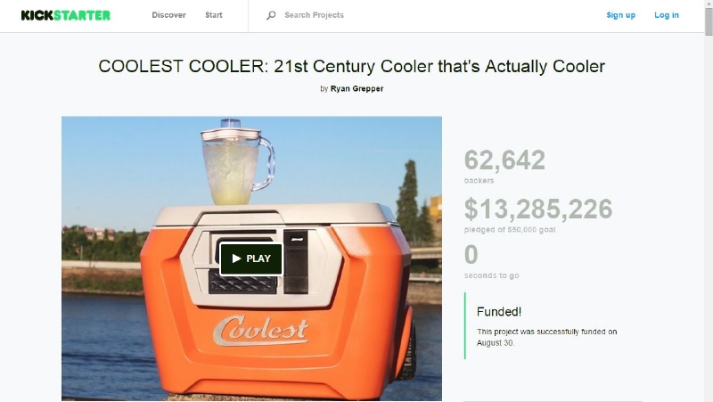 Projekt Coolest Cooler na Kickstarteru.