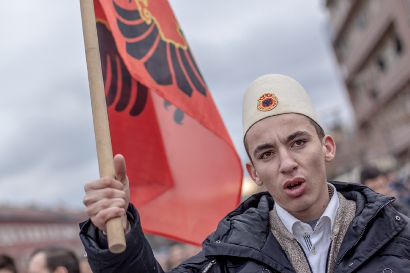 Z protivládní demonstrace v Prištině (leden 2015).