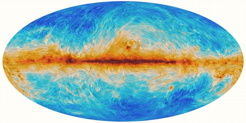 Změna směru kmitání vln reliktního záření, způsobená kosmickým prachem v naší Galaxii.