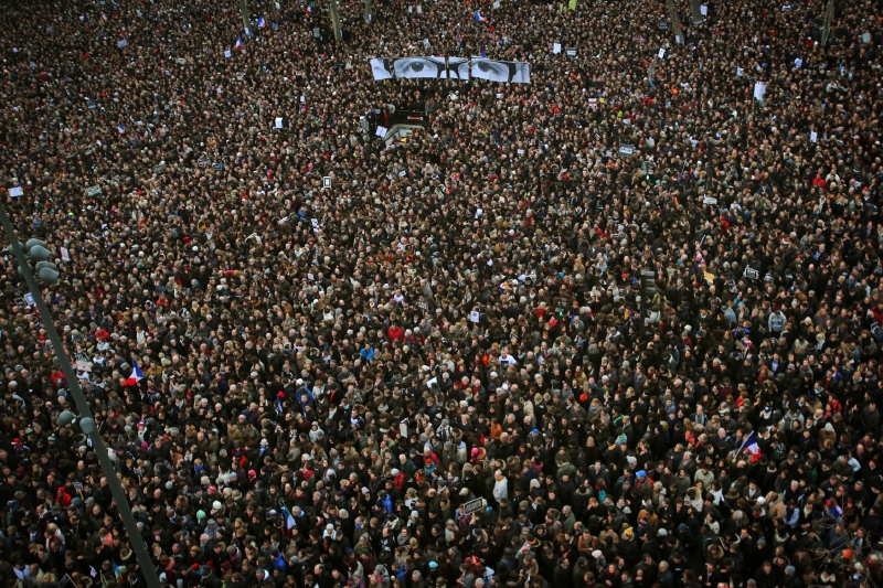 Pochod proti terorismu v Paříži, který se uskutečnil po teroristickém útoku.