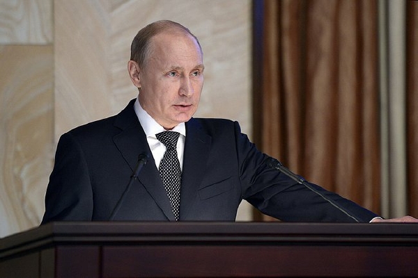 Putin hovoří ve FSB k bývalým kolegům-agentům.