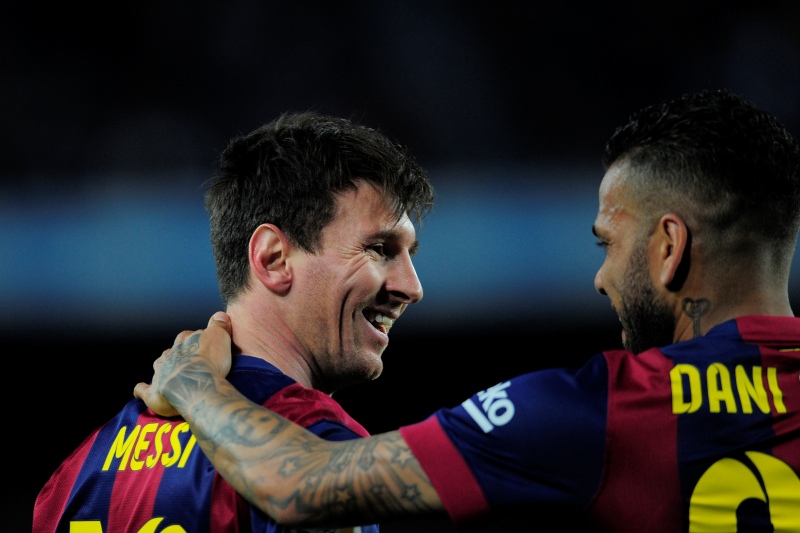 Messi s Neymarem se radují z gólu. 
