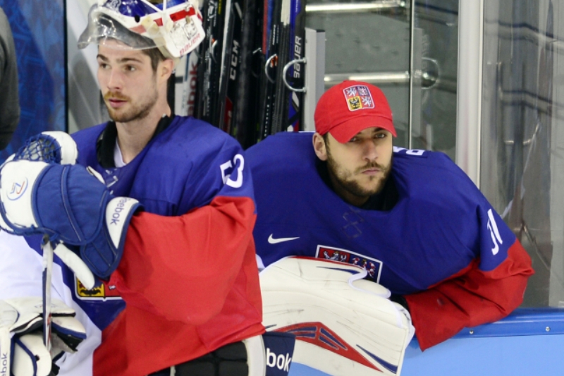 Alexander Salák (vlevo) a Ondřej Pavelec.