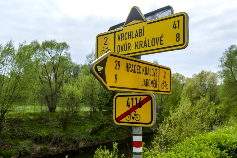 Rozcestí cyklotras v Královéhradeckém kraji.