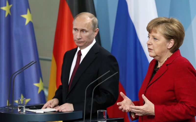 Angela Merkelová a Vladimir Putin.