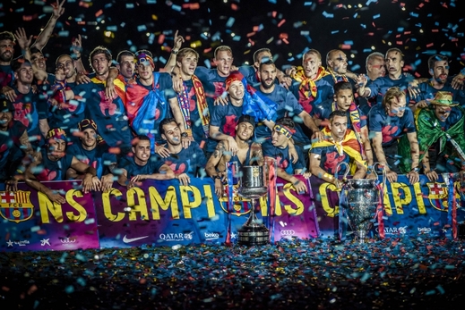 Šťastní fotbalisté Barcelony.