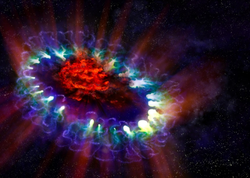 Supernova SN 1987A podle malíře NASA. Supernova SN 1987A podle malíře NASA.